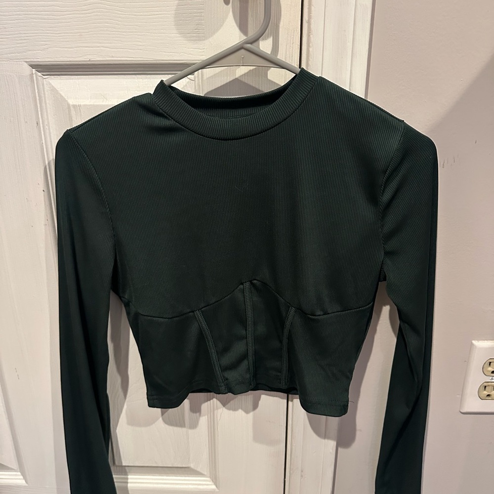 Forest Green Cropped Long Sleeve Top